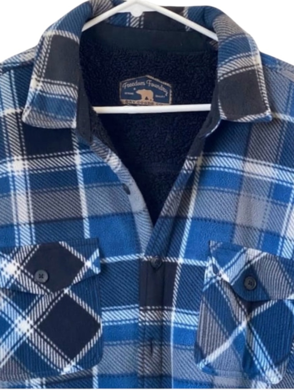 Men’s XL Blue Plaid Sherpa Lined Shacket Shirt Jacket Workwear Fleece - Picture 6 of 11